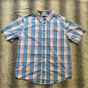 George Plaid Short Sleeve Casual Button Down Mens Medium Shirt White Pink Blue